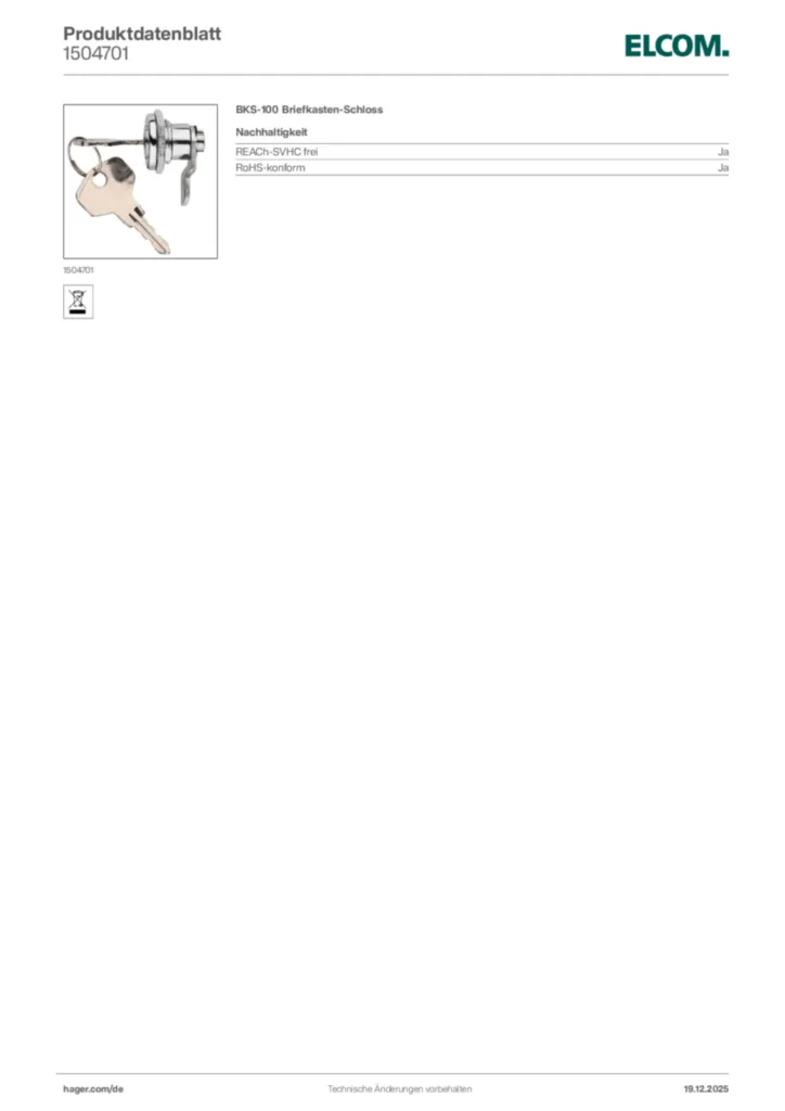 Bild Elcom Produktdatenblatt 1504701 | Hager Deutschland