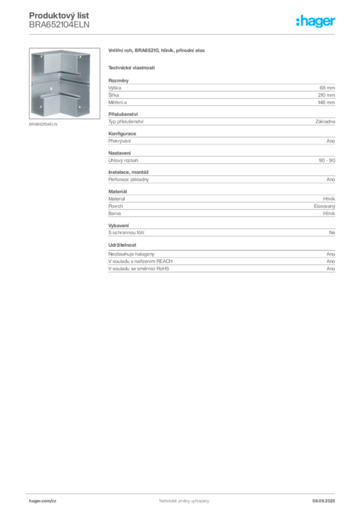 Obrázek Hager Produktový list BRA652104ELN | Hager