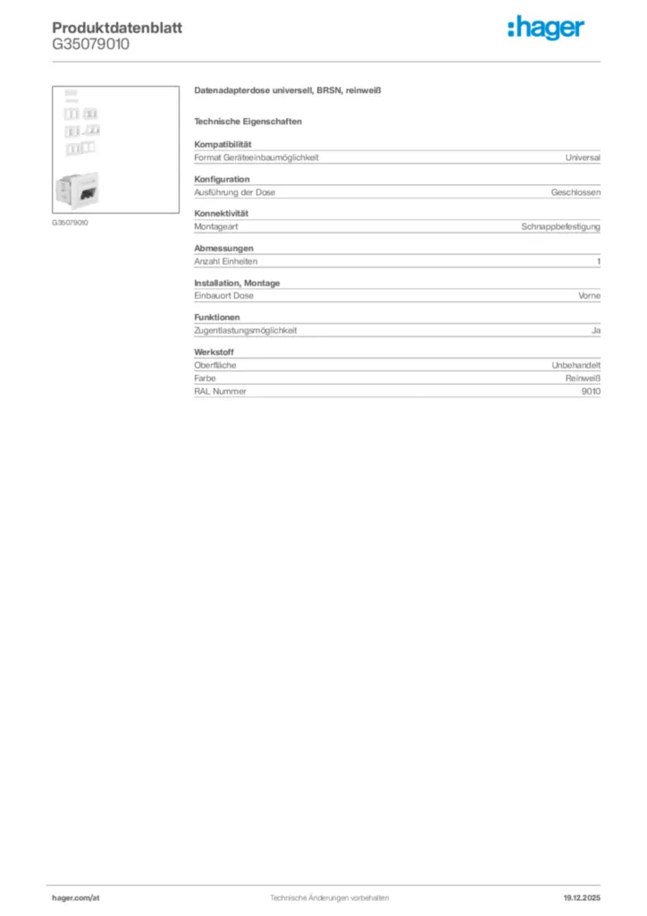 Bild Hager Produktdatenblatt G35079010 | Hager Deutschland