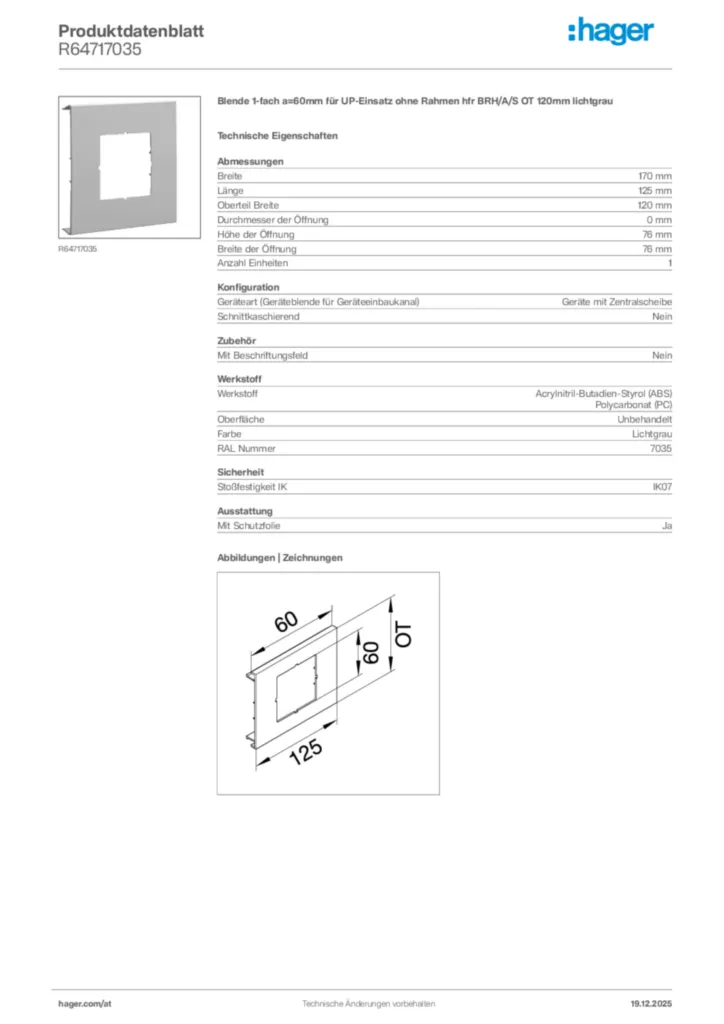Bild Hager Produktdatenblatt R64717035 | Hager Deutschland