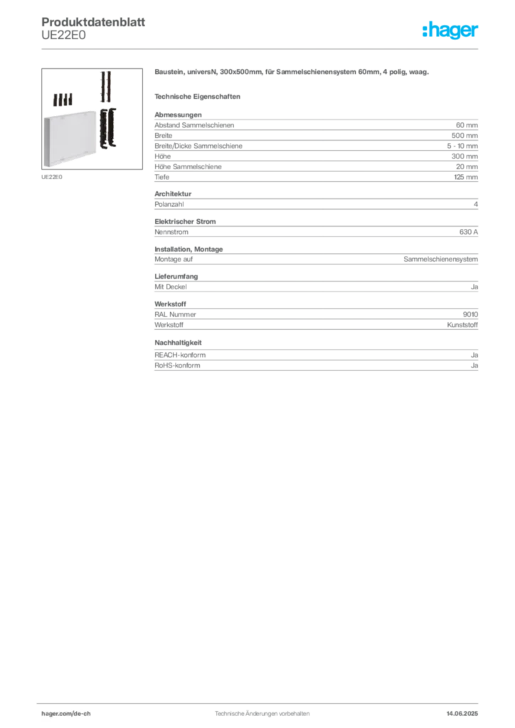 Bild Hager Produktdatenblatt UE22E0 | Hager Schweiz