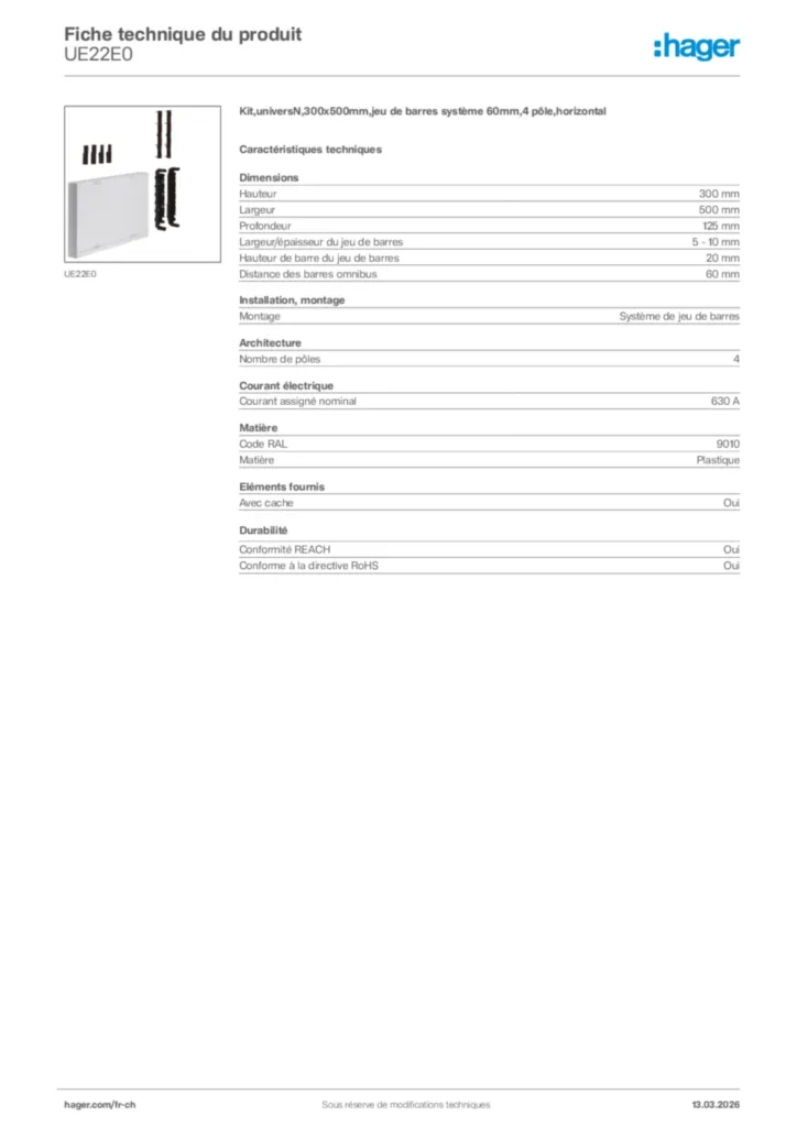 Image Hager Fiche technique du produit UE22E0 | Hager Suisse