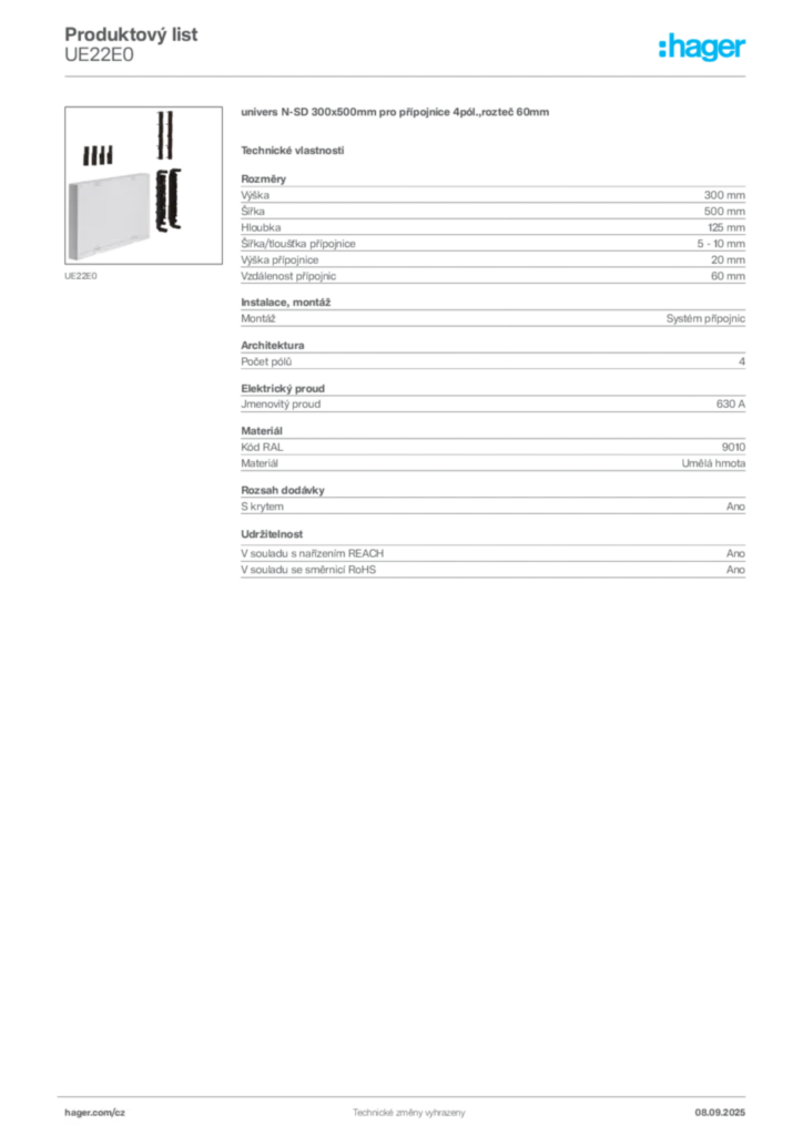 Obrázek Hager Produktový list UE22E0 | Hager