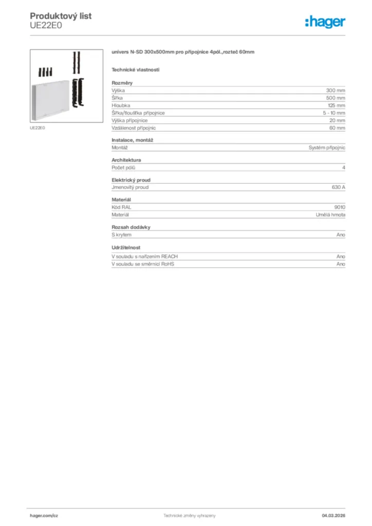 Obrázek Hager Product data sheet UE22E0 | Hager