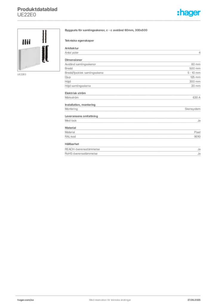 Bild Hager Produktdatablad UE22E0 | Hager Sverige