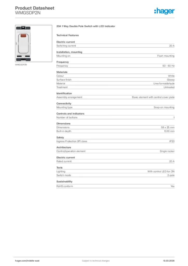 Image Hager Product data sheet WMGSDP2N  | Hager