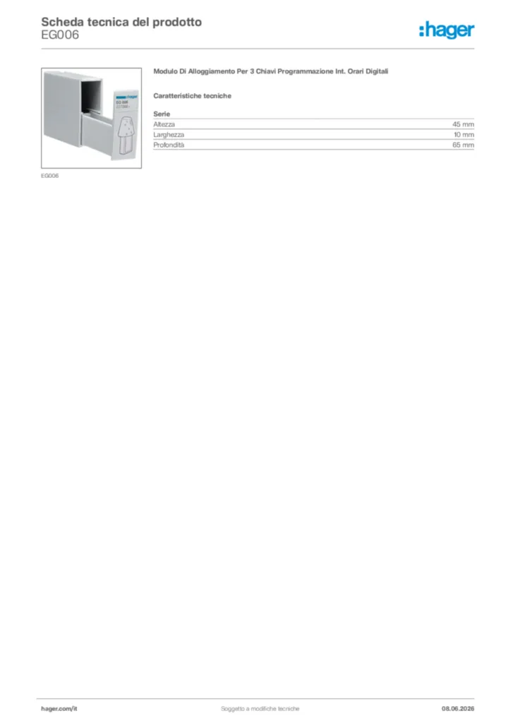 Immagine Hager Scheda tecnica del prodotto EG006 | Hager Italia