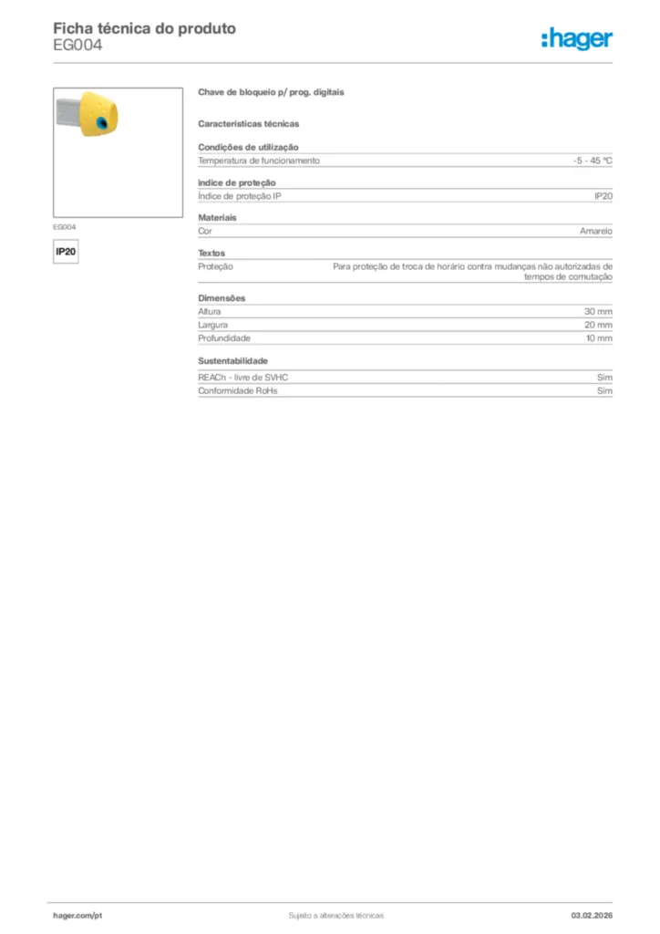 Imagem Hager Ficha técnica do produto EG004 | Hager Portugal