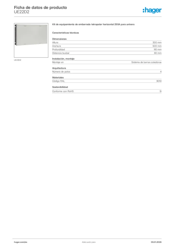 Imagen Hager Ficha de datos de producto UE22D2 | Hager España