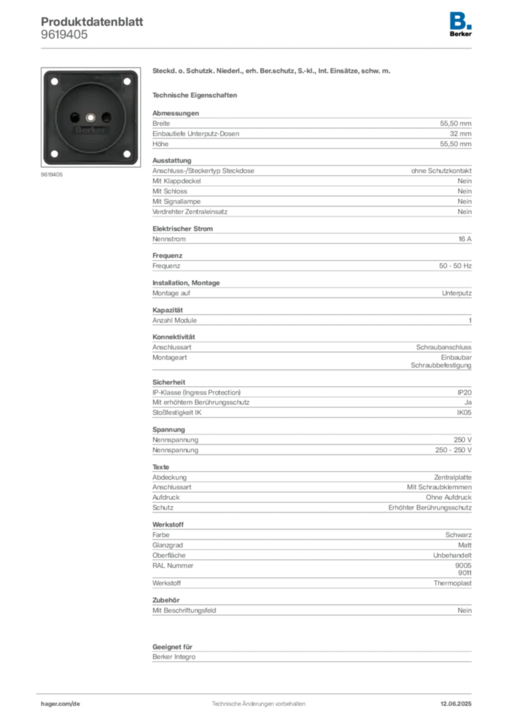 Berker Produktdatenblatt 9619405