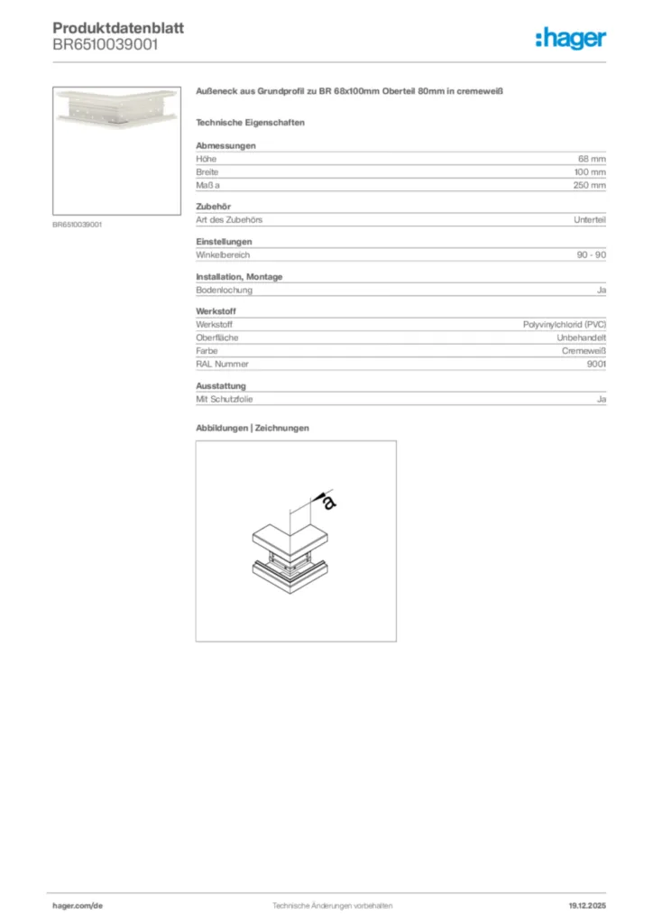 Bild Hager Produktdatenblatt BR6510039001 | Hager Deutschland