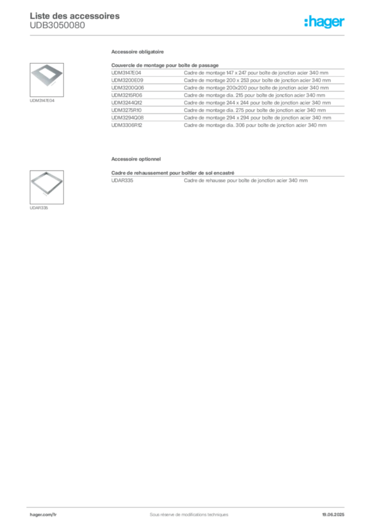 Image Hager Fiche technique du produit UDB3050080 | Hager France