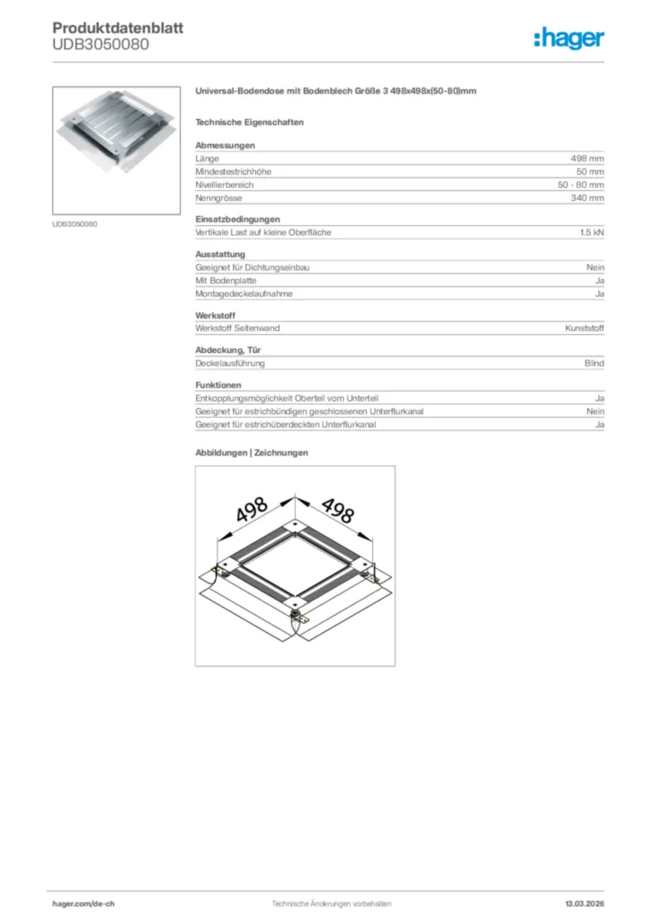 Bild Hager Produktdatenblatt UDB3050080 | Hager Schweiz