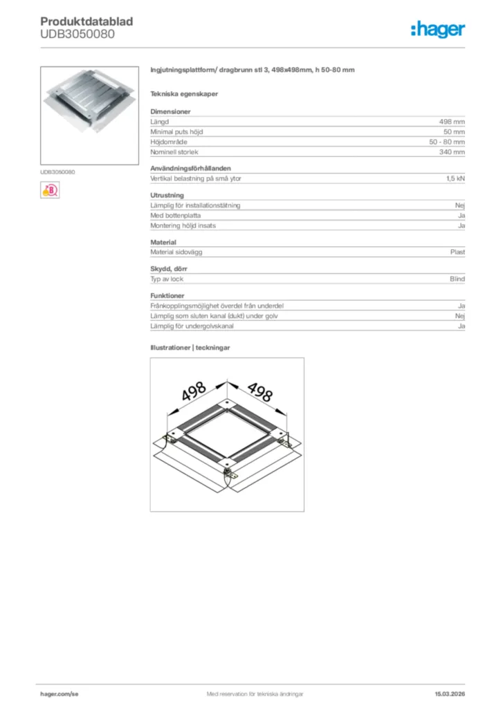 Bild Hager Produktdatablad UDB3050080 | Hager Sverige
