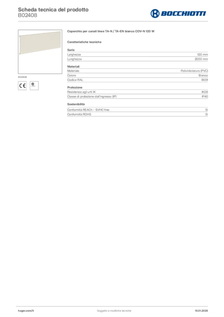 Immagine Bocchiotti Scheda tecnica del prodotto B02408 | Hager Italia