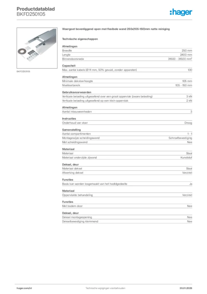 Afbeelding Hager Productdatablad BKFD250105 | Hager Nederland