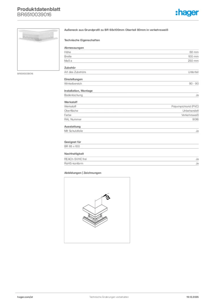 Bild Hager Produktdatenblatt BR6510039016 | Hager Deutschland