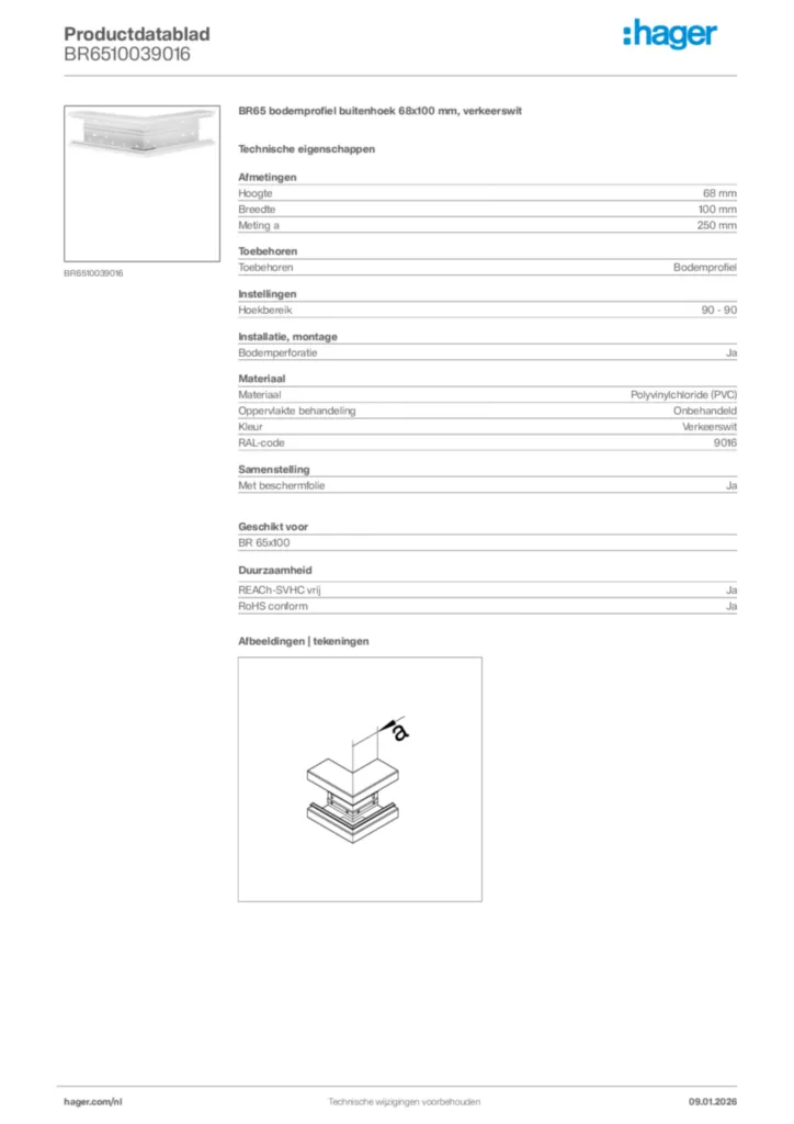 Afbeelding Hager Productdatablad BR6510039016 | Hager Nederland
