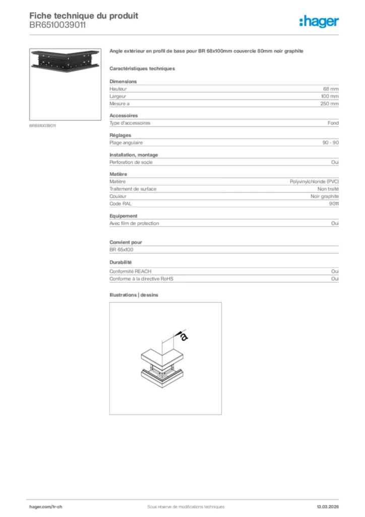 Image Hager Fiche technique du produit BR6510039011 | Hager Suisse