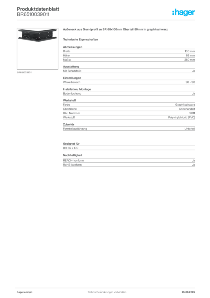 Bild Hager Produktdatenblatt BR6510039011 | Hager Deutschland