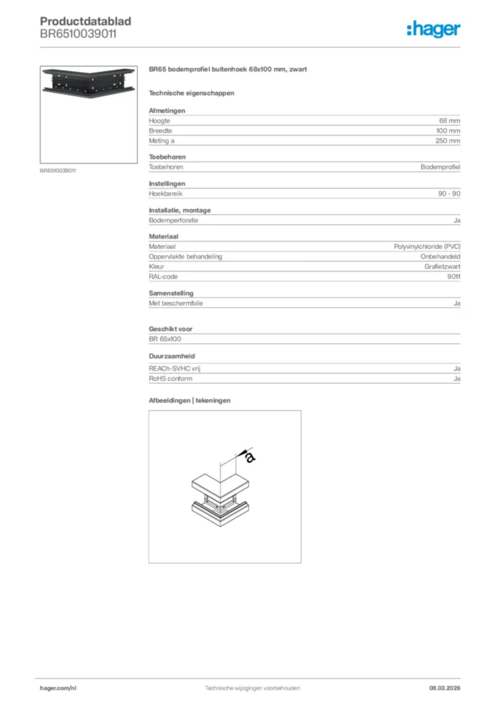 Afbeelding Hager Productdatablad BR6510039011 | Hager Nederland