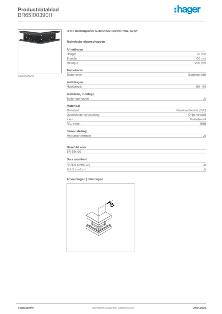Afbeelding Hager Productdatablad BR6510039011 | Hager Nederland