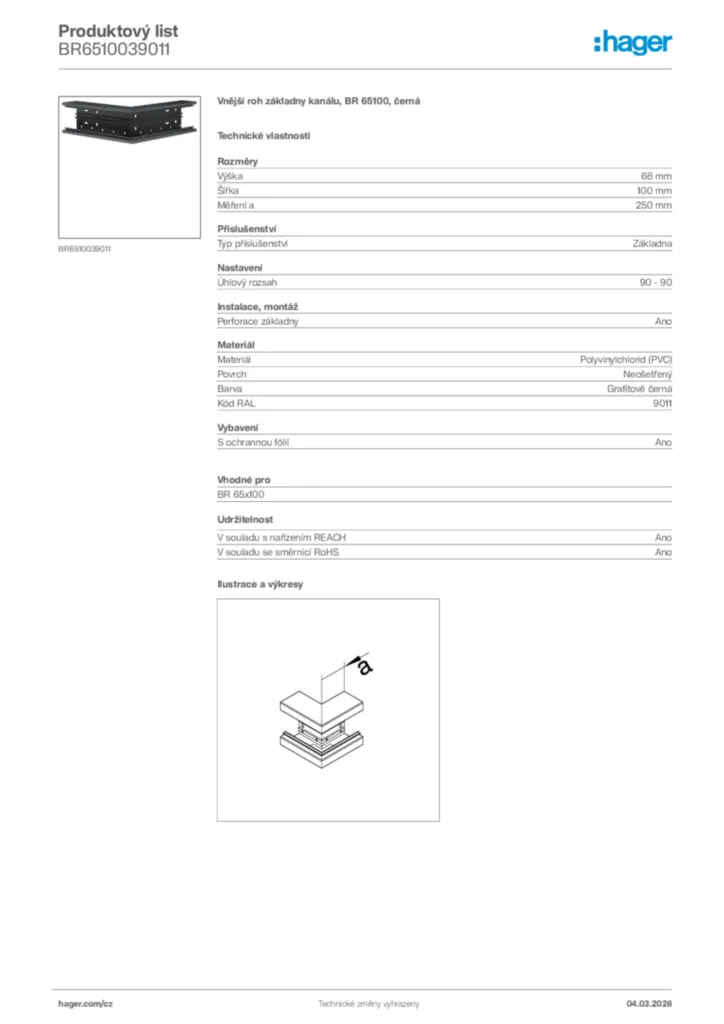 Obrázek Hager Product data sheet BR6510039011 | Hager