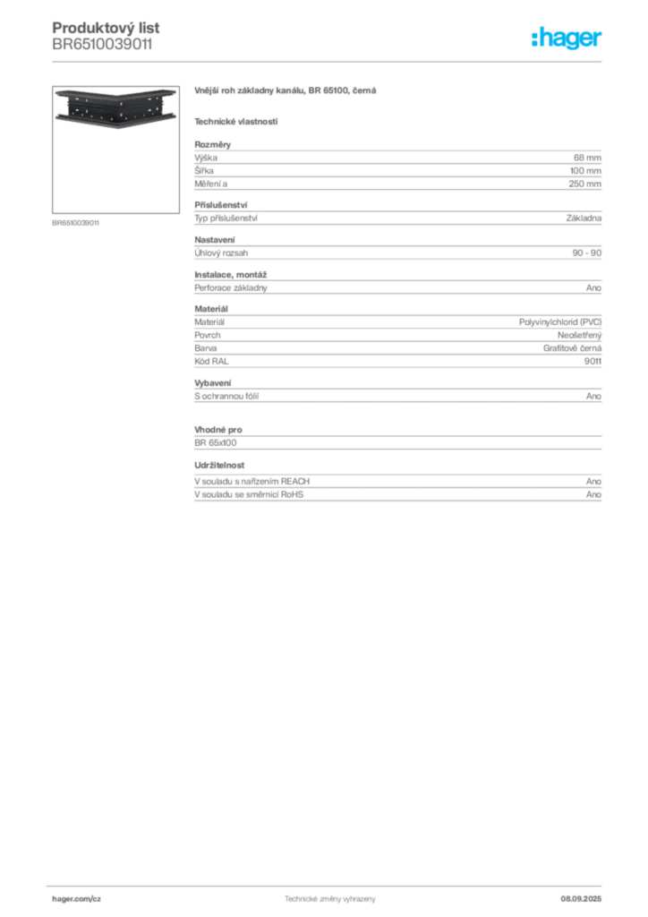 Obrázek Hager Produktový list BR6510039011 | Hager