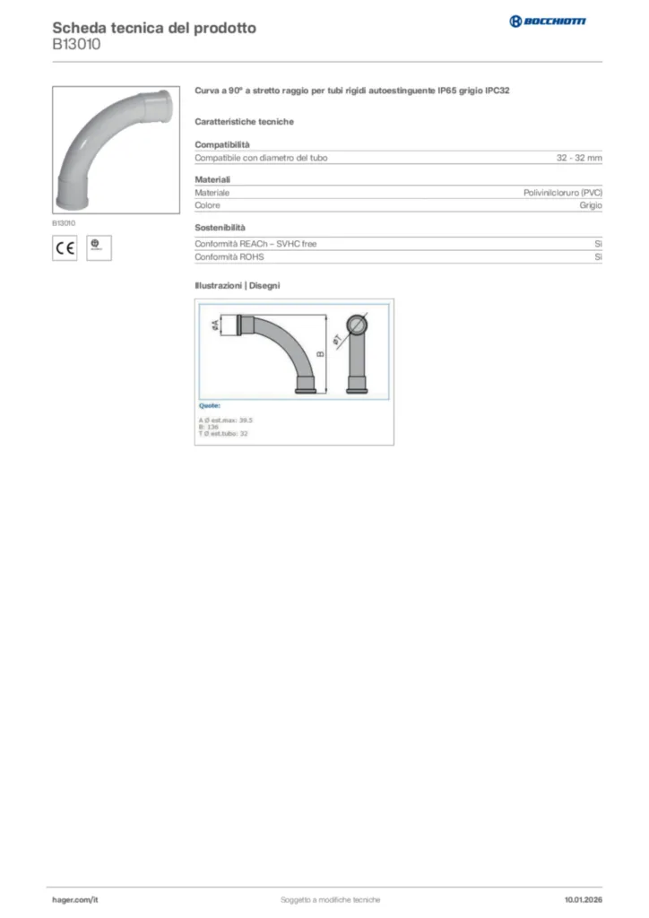 Immagine Bocchiotti Scheda tecnica del prodotto B13010 | Hager Italia