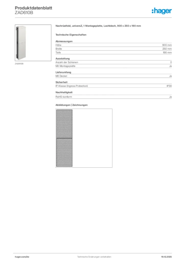 Bild Hager Produktdatenblatt ZAD610B | Hager Deutschland