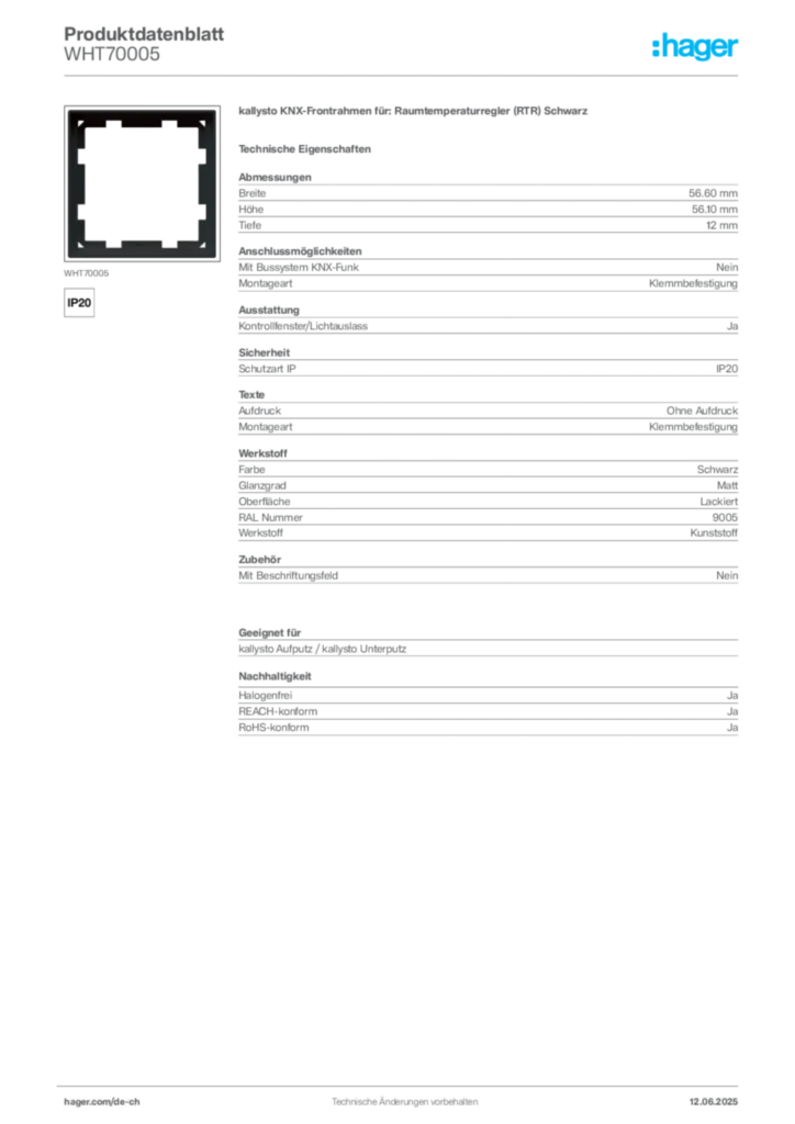 Bild Hager Produktdatenblatt WHT70005 | Hager Schweiz