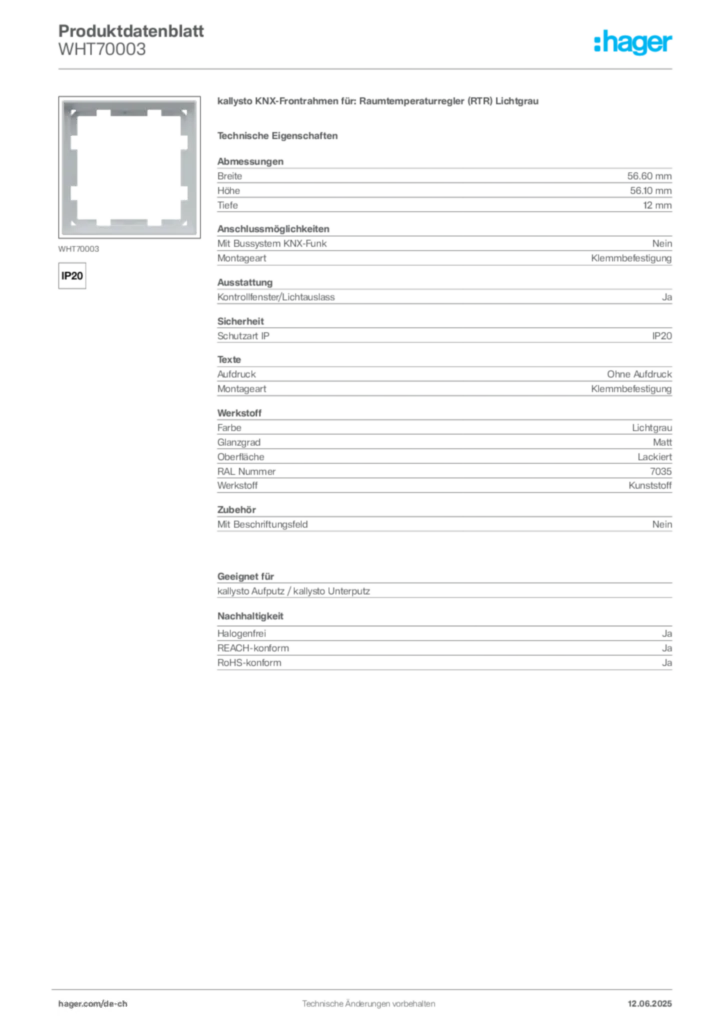 Bild Hager Produktdatenblatt WHT70003 | Hager Schweiz