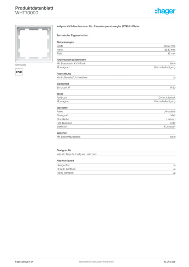 Bild Hager Produktdatenblatt WHT70000 | Hager Schweiz