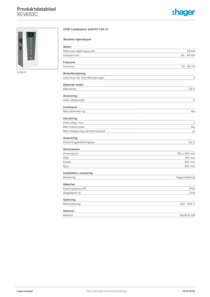 Bild Hager Produktdatablad XEV653C | Hager Sverige