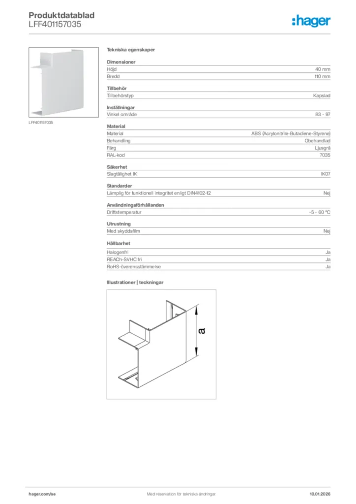 Bild Hager Produktdatablad LFF401157035 | Hager Sverige