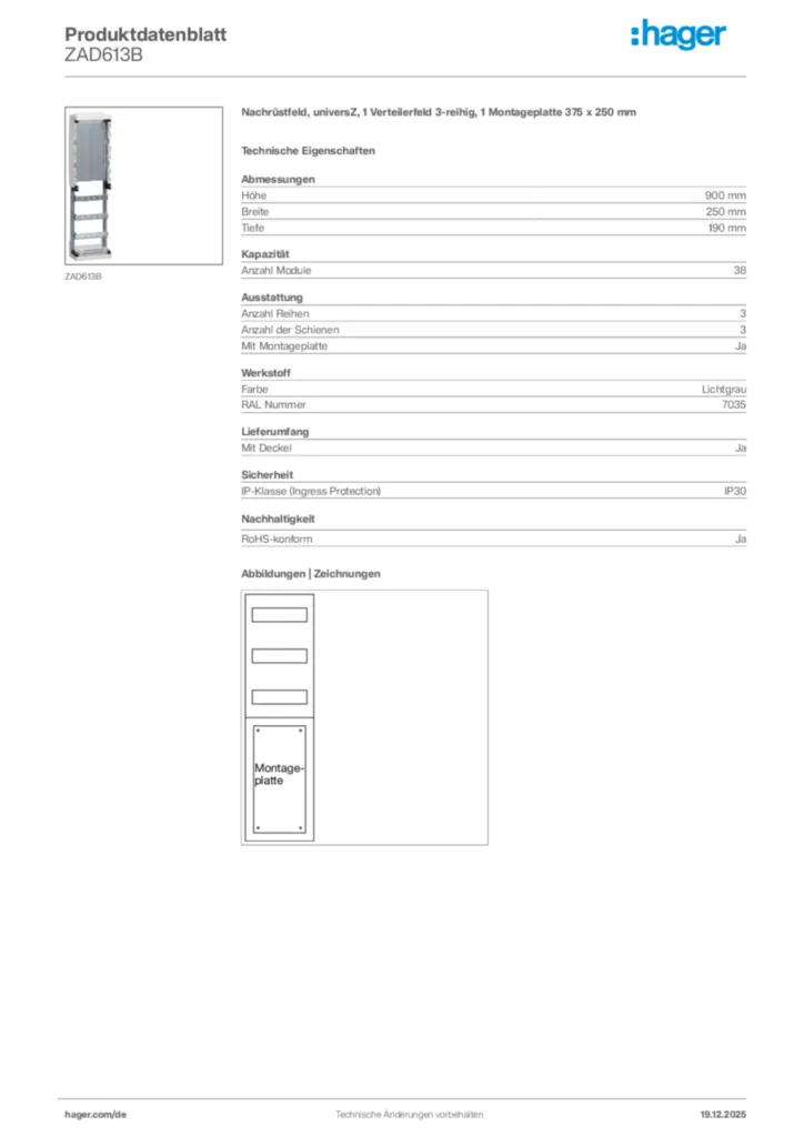 Bild Hager Produktdatenblatt ZAD613B | Hager Deutschland