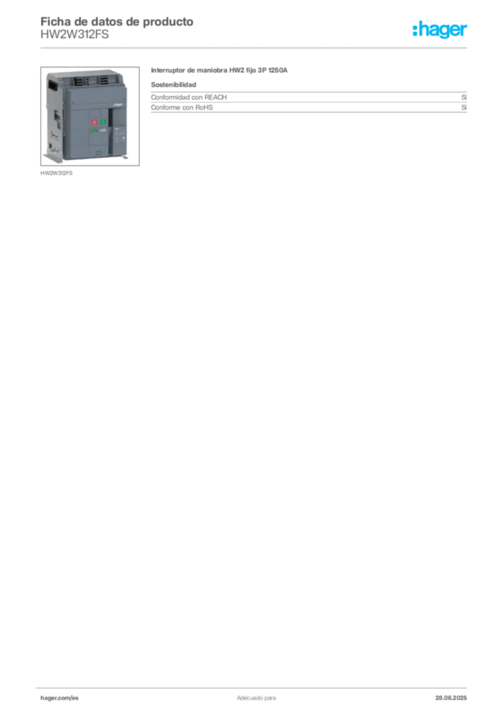 Imagen Hager Ficha de datos de producto HW2W312FS | Hager España