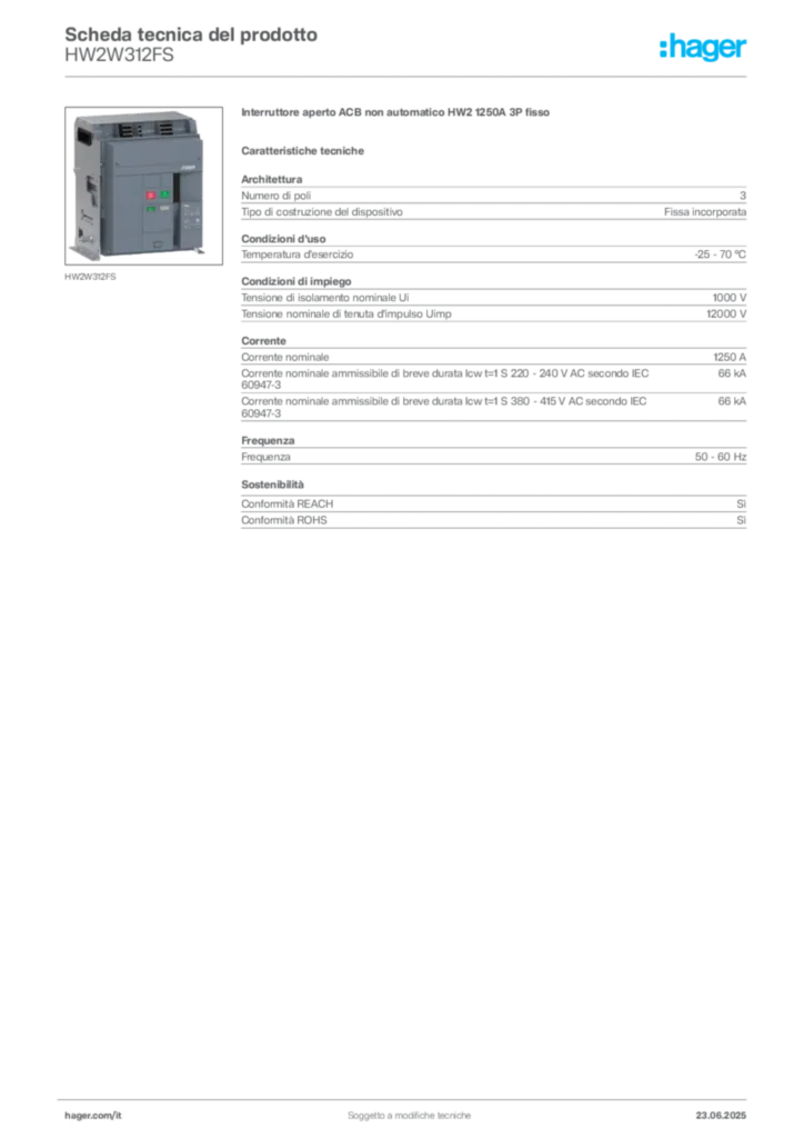 Immagine Hager Scheda tecnica del prodotto HW2W312FS | Hager Italia