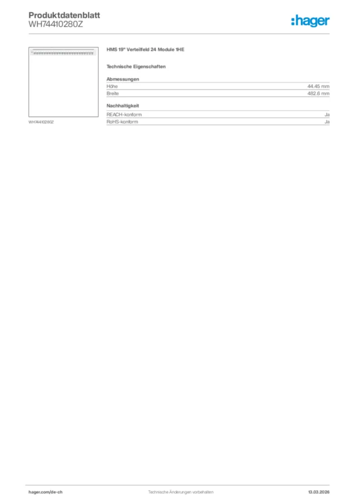 Bild Hager Produktdatenblatt WH74410280Z | Hager Schweiz