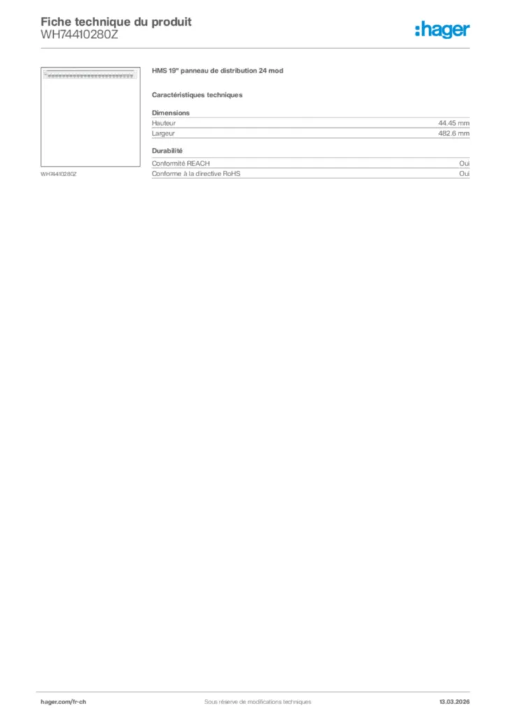 Image Hager Fiche technique du produit WH74410280Z | Hager Suisse