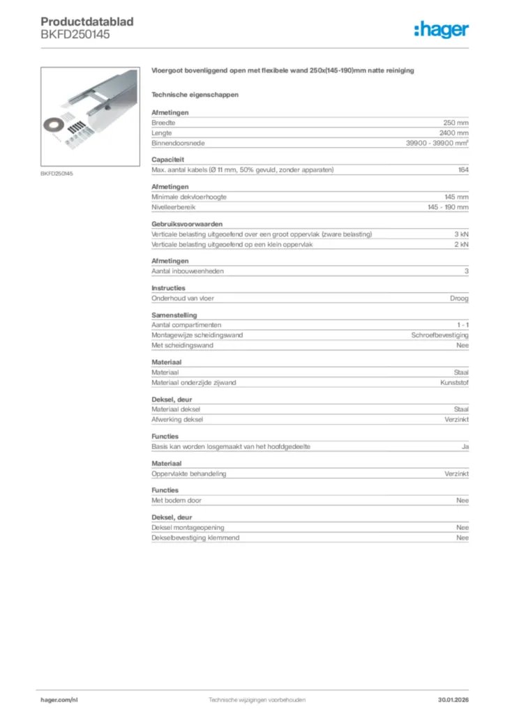 Afbeelding Hager Productdatablad BKFD250145 | Hager Nederland