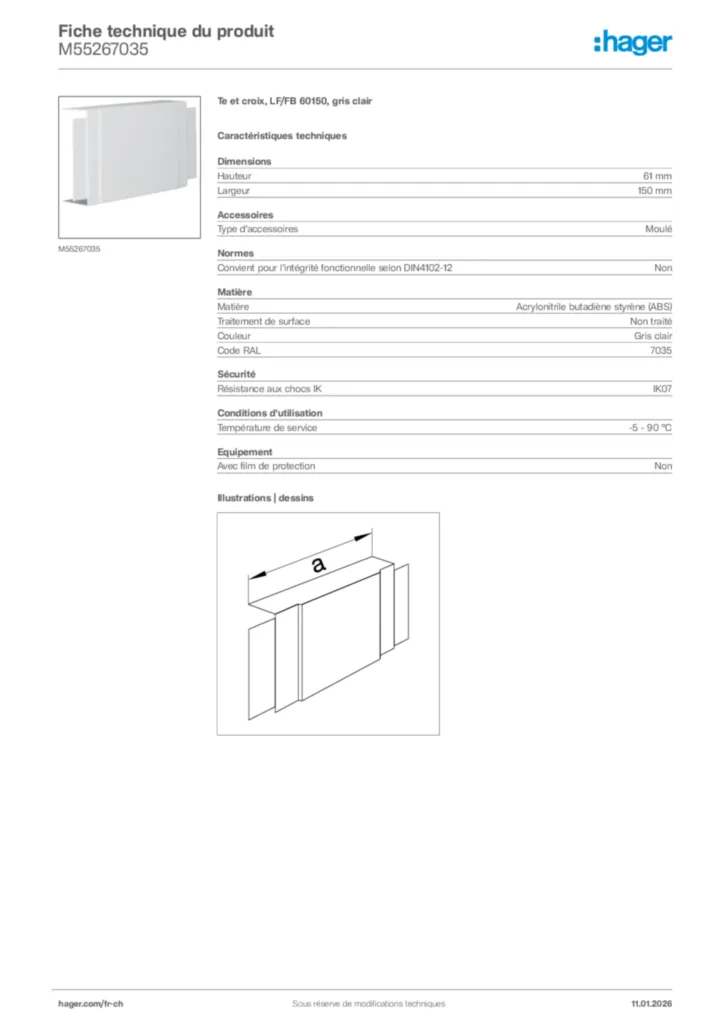 Image Hager Fiche technique du produit M55267035 | Hager Suisse