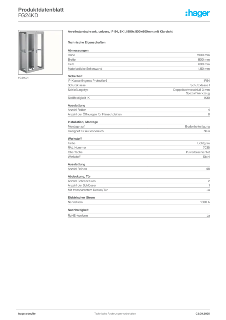 Bild Hager Produktdatenblatt FG24KD | Hager Deutschland