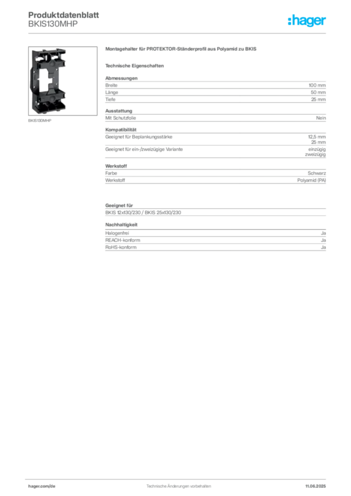 Hager Produktdatenblatt BKIS130MHP