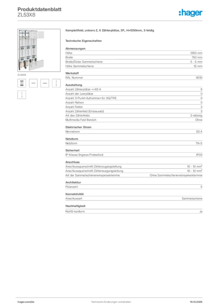 Bild Hager Produktdatenblatt ZL53X8 | Hager Deutschland