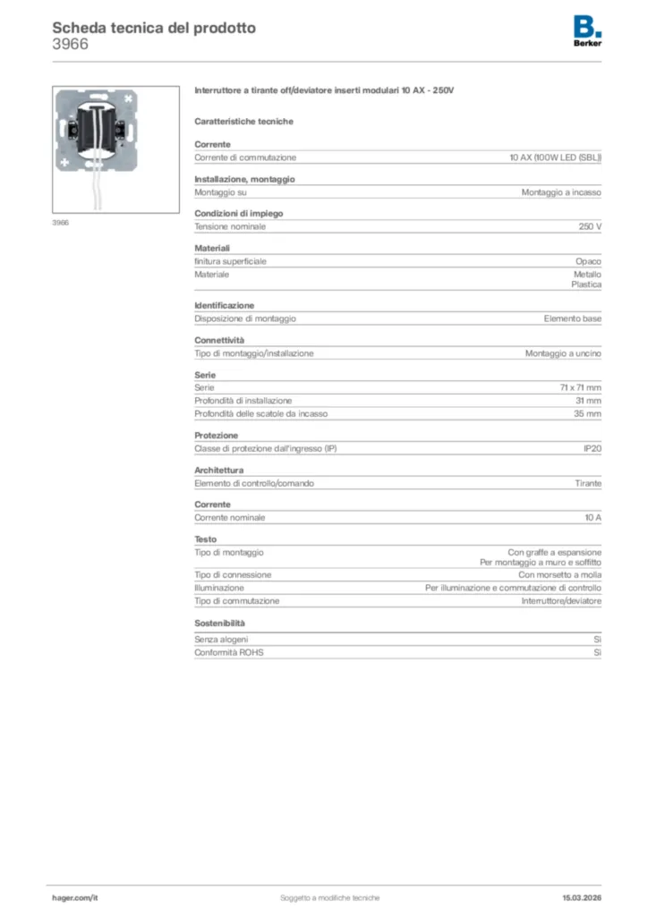 Immagine Berker Scheda tecnica del prodotto 3966 | Hager Italia