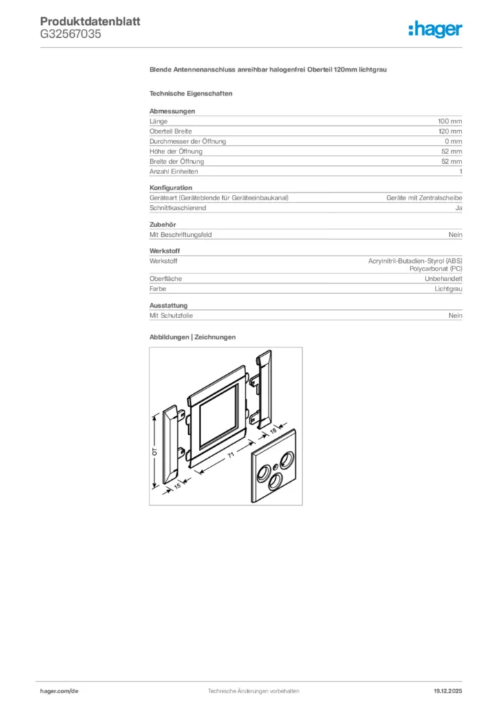 Bild Hager Produktdatenblatt G32567035 | Hager Deutschland