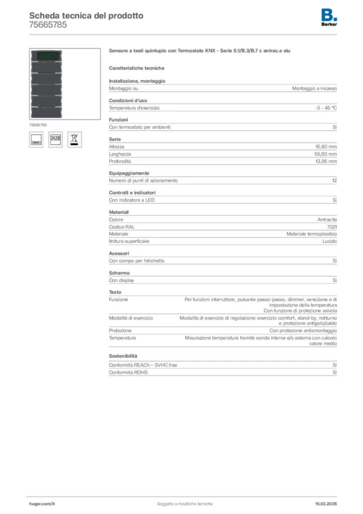Immagine Berker Scheda tecnica del prodotto 75665785 | Hager Italia