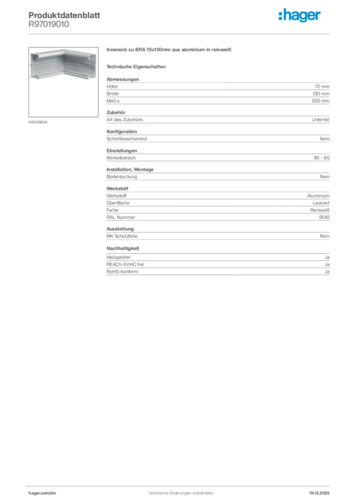 Bild Hager Produktdatenblatt R97019010 | Hager Deutschland