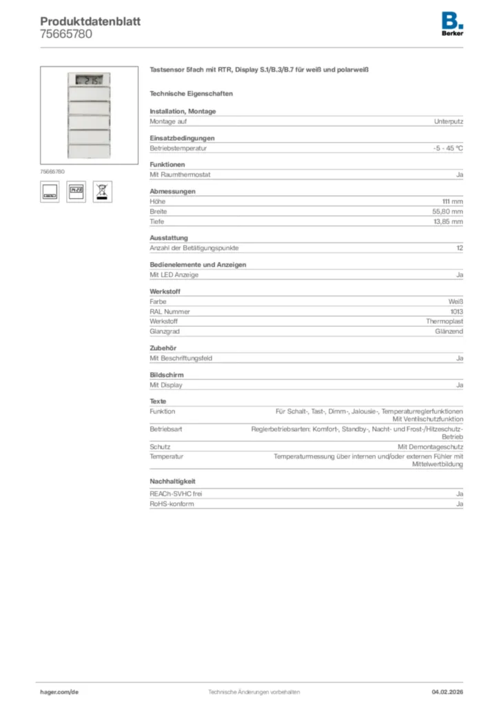 Berker Produktdatenblatt 75665780